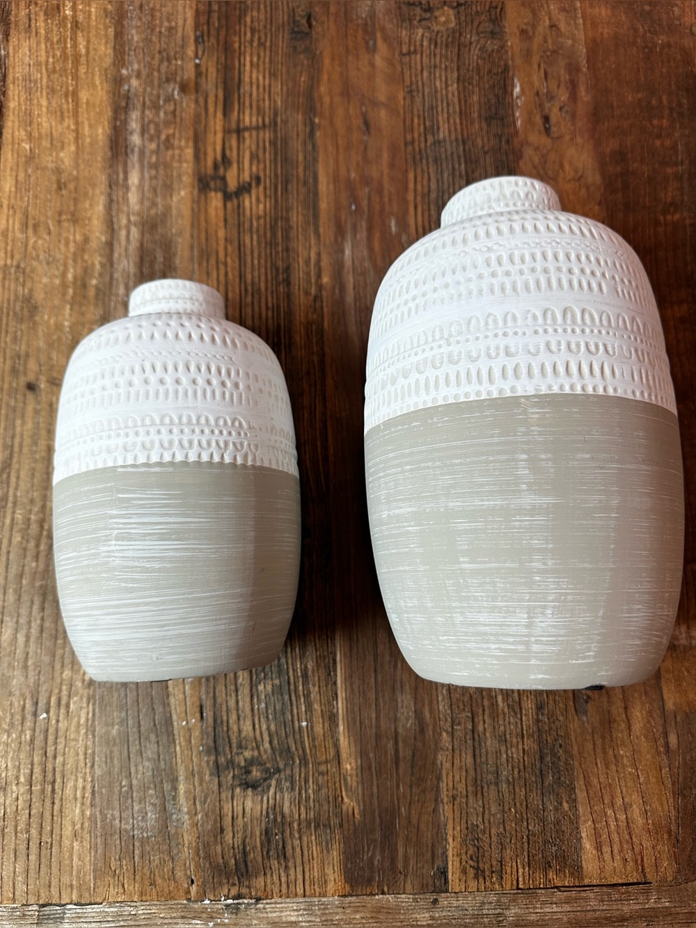 Neutral Textured Ceramic Vase Set - White & Taupe